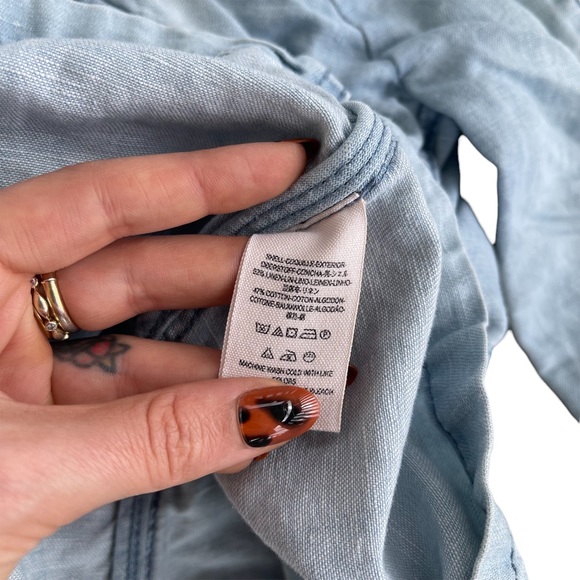 SOLD Free People Embroidered Sleeve Linen Blend Denim Jacket - Picture 10 of 10